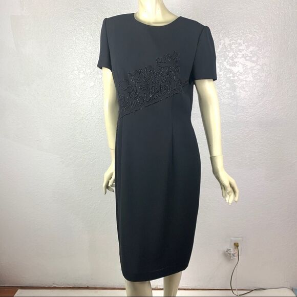 Donna Morgan Dressy Black Beaded S/S Sheath Dress - Picture 1 of 9
